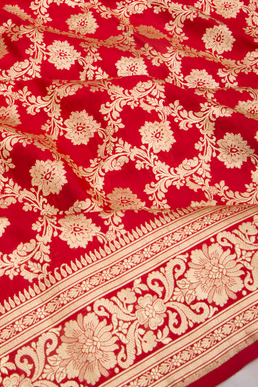 Banarasi Satin Silk Jaal Red Saree