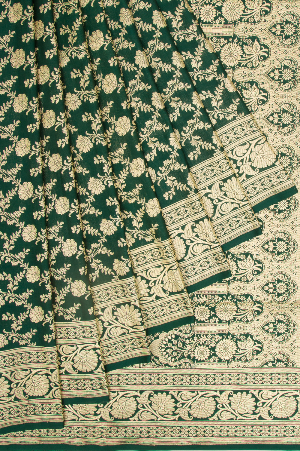 Banarasi Satin Silk Jaal Dark Green Saree