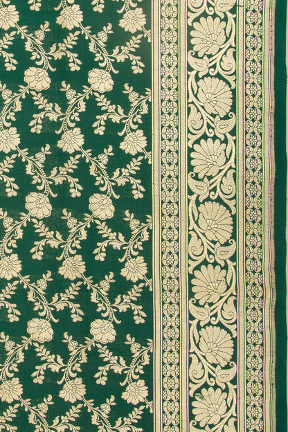 Banarasi Satin Silk Jaal Dark Green Saree