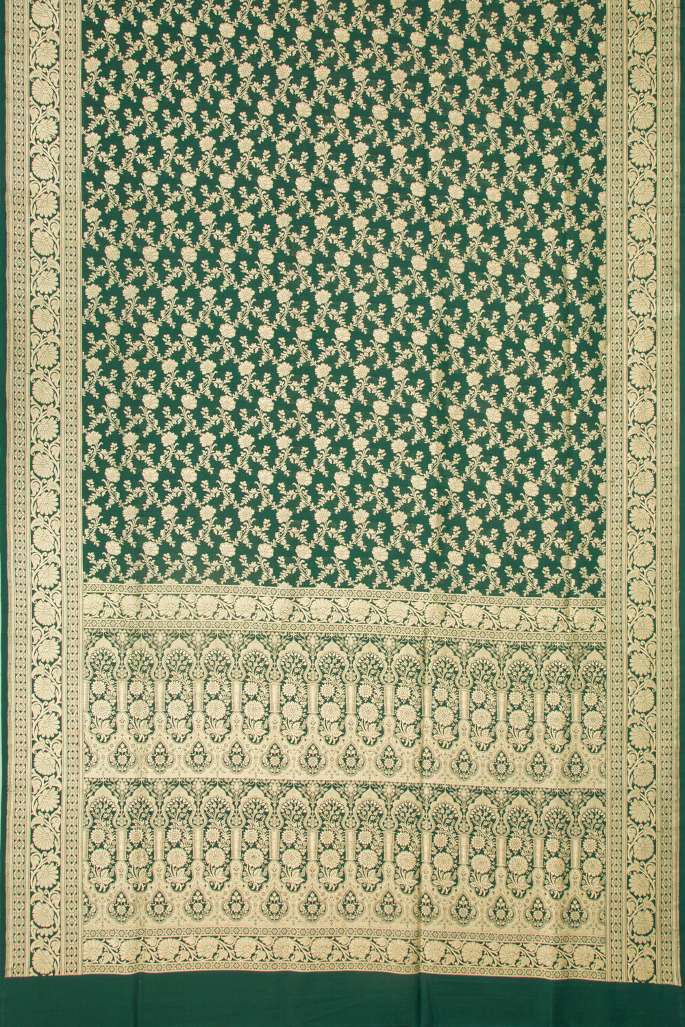 Banarasi Satin Silk Jaal Dark Green Saree