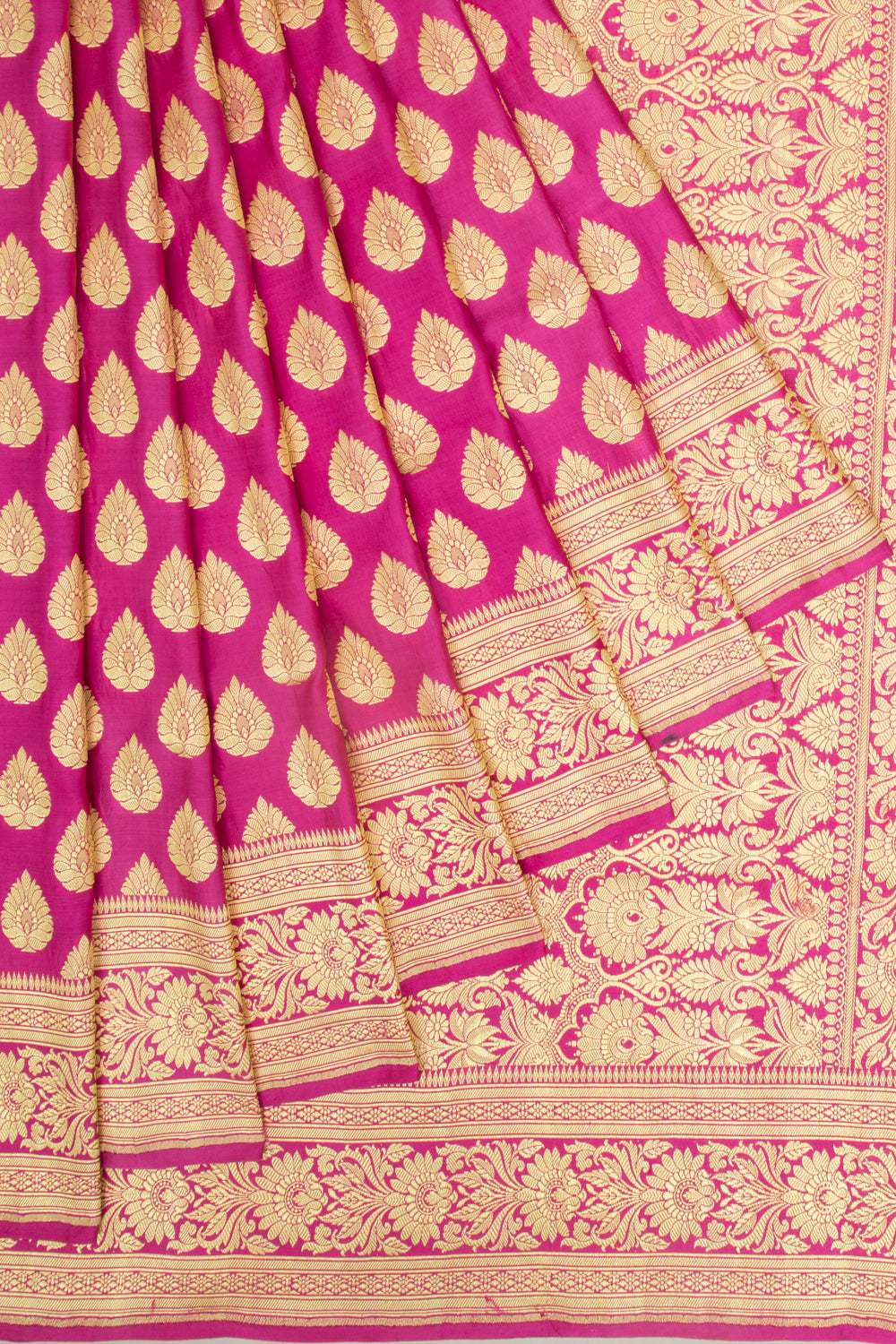 Banarasi Satin Silk Butta Magenta Pink Saree