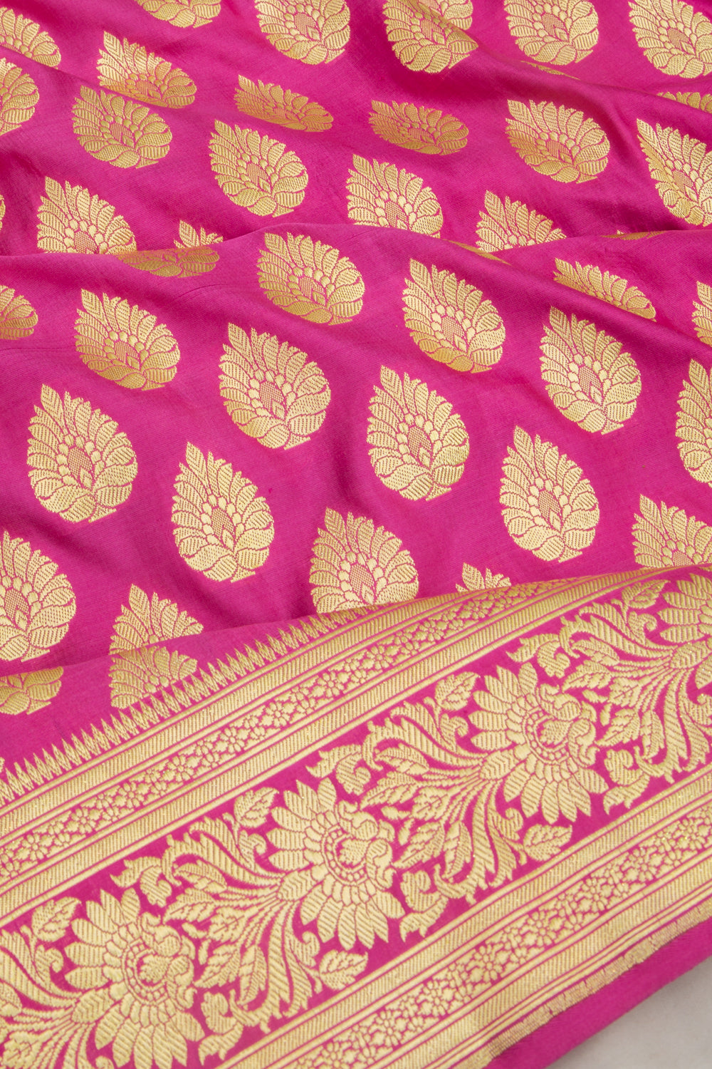 Banarasi Satin Silk Butta Magenta Pink Saree