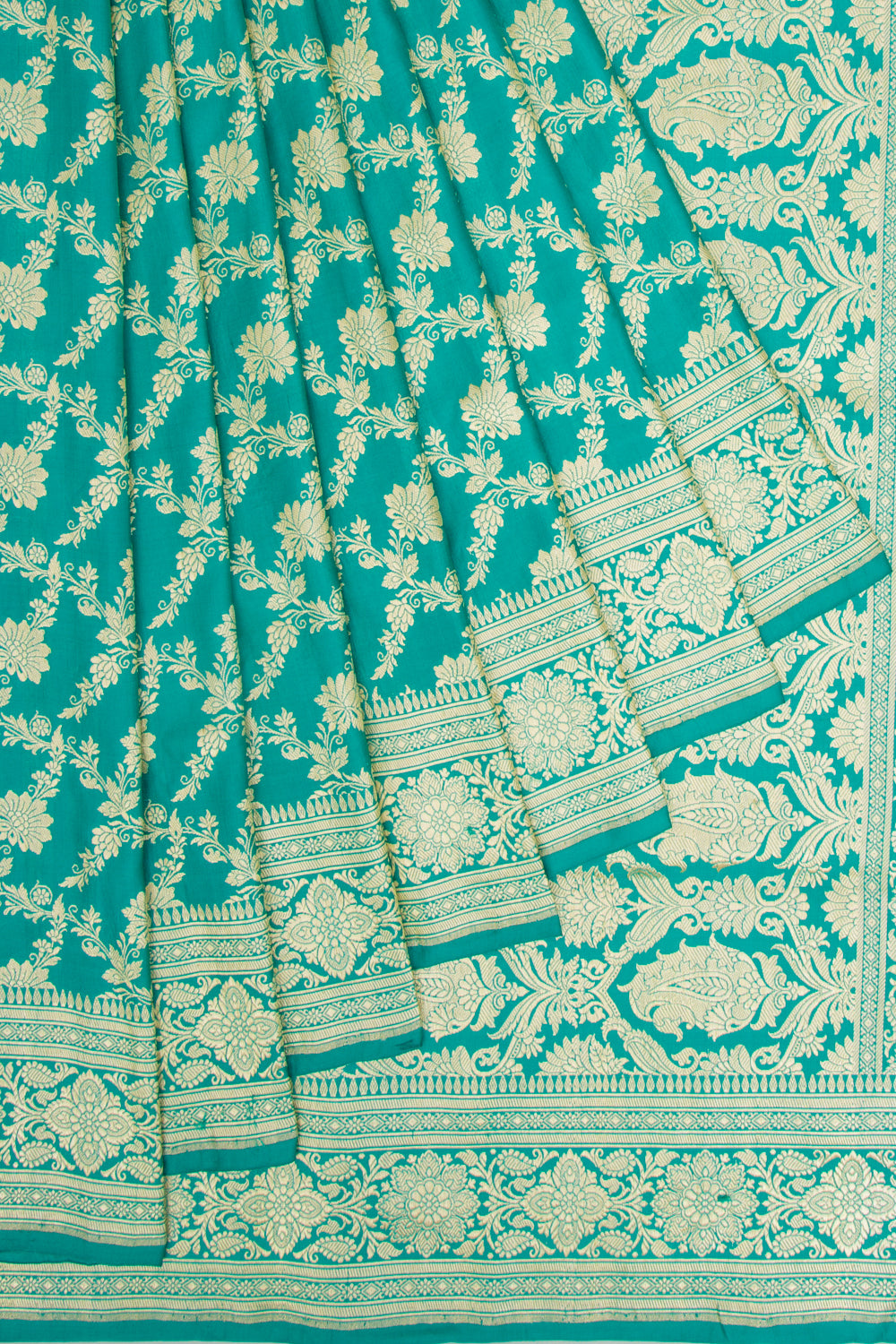 Banarasi Satin Silk Jaal Teal Blue Saree