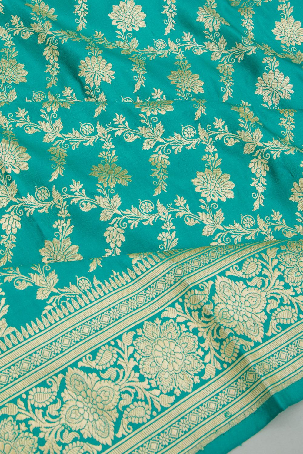 Banarasi Satin Silk Jaal Teal Blue Saree