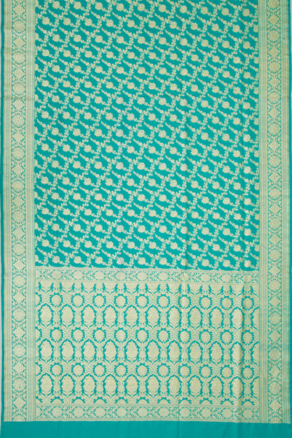 Banarasi Satin Silk Jaal Teal Blue Saree