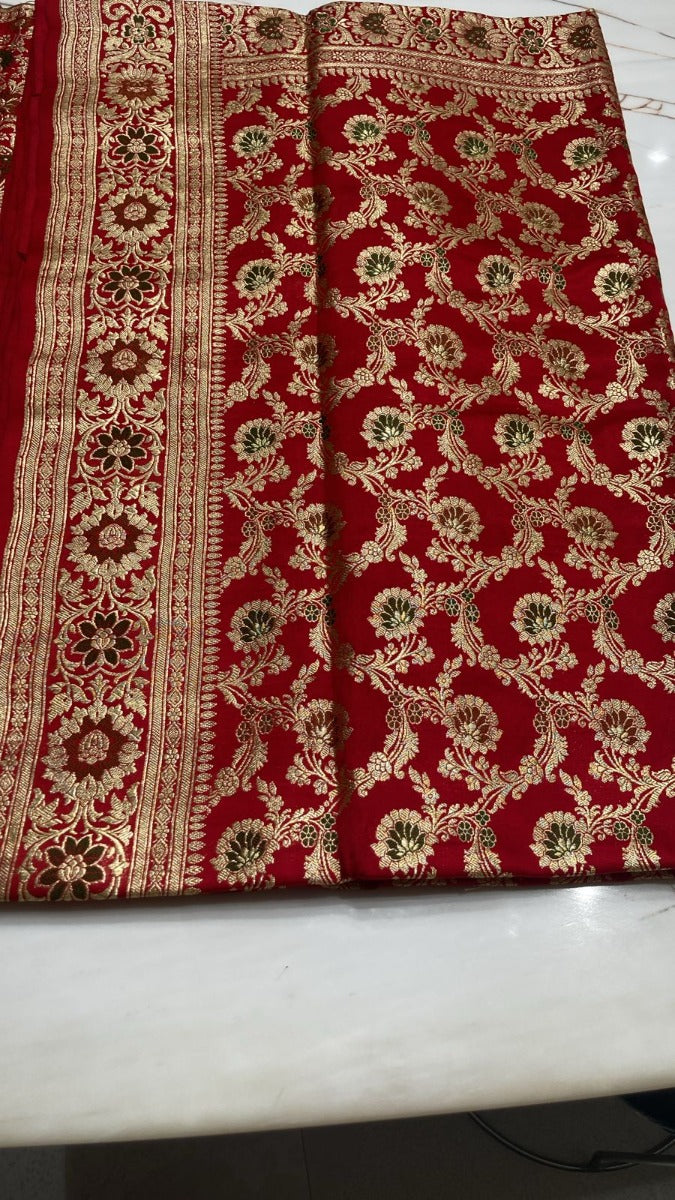 Banarasi Silk Jaal Red Saree
