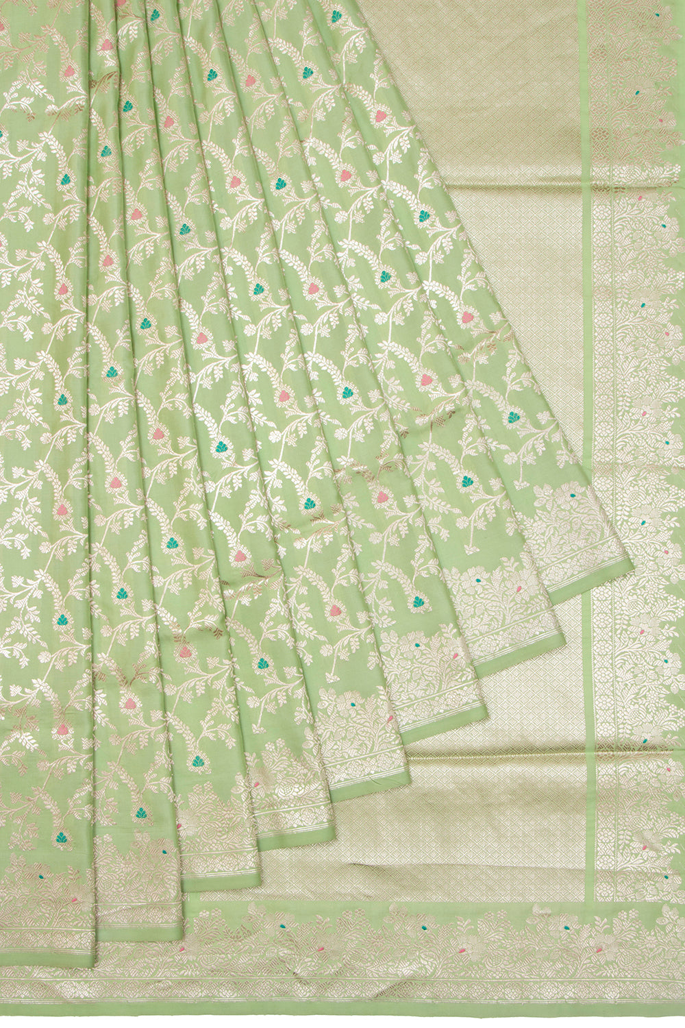 Banarasi Silk Kadwa Jaal Pastel Green Saree