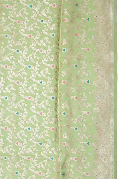 Banarasi Silk Kadwa Jaal Pastel Green Saree