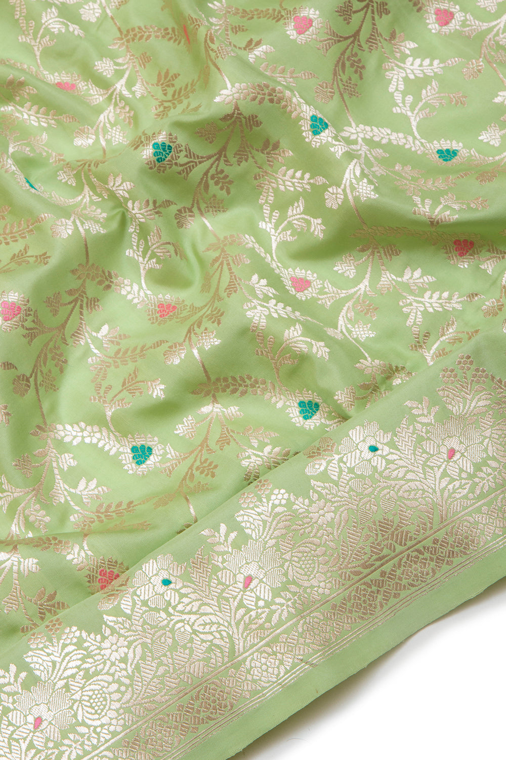 Banarasi Silk Kadwa Jaal Pastel Green Saree