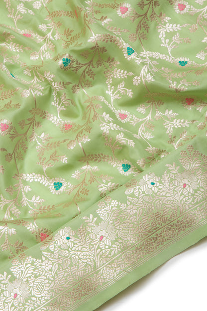 Banarasi Silk Kadwa Jaal Pastel Green Saree