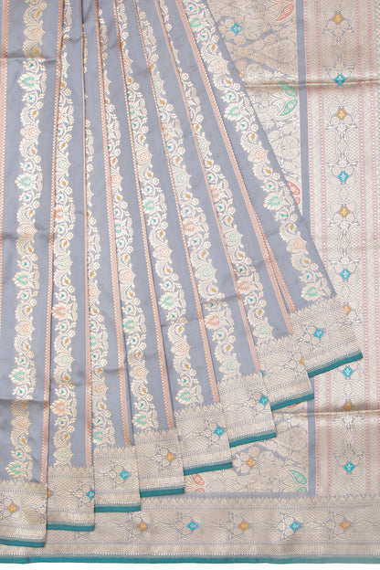 Banarasi Silk Kadwa Jaal Elephant Grey Saree