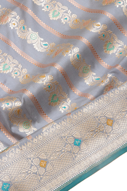 Banarasi Silk Kadwa Jaal Elephant Grey Saree