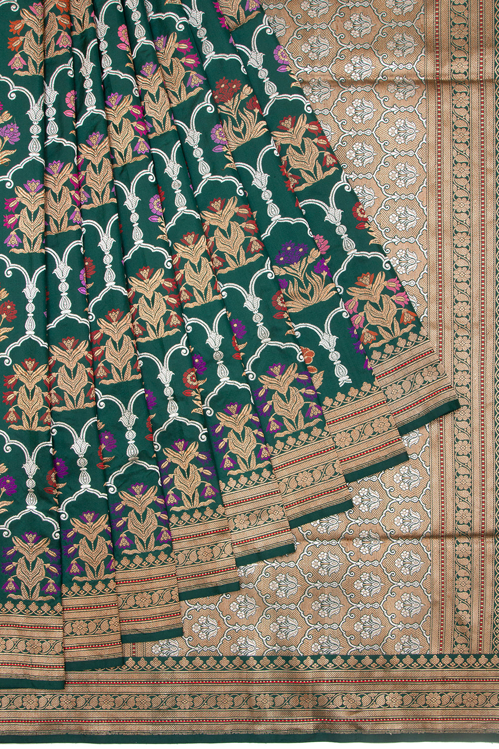 Banarasi Silk Kadwa Jaal Dark Green Saree