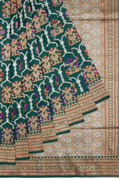 Banarasi Silk Kadwa Jaal Dark Green Saree
