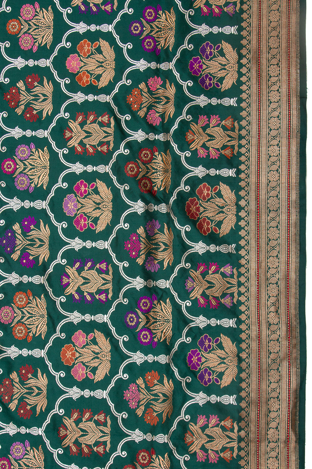 Banarasi Silk Kadwa Jaal Dark Green Saree