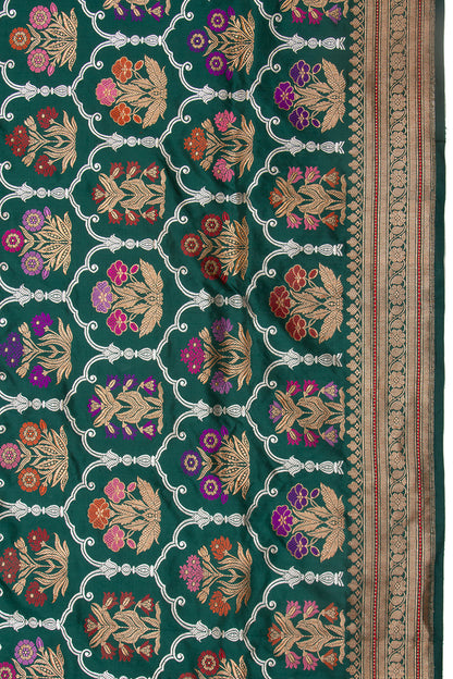 Banarasi Silk Kadwa Jaal Dark Green Saree