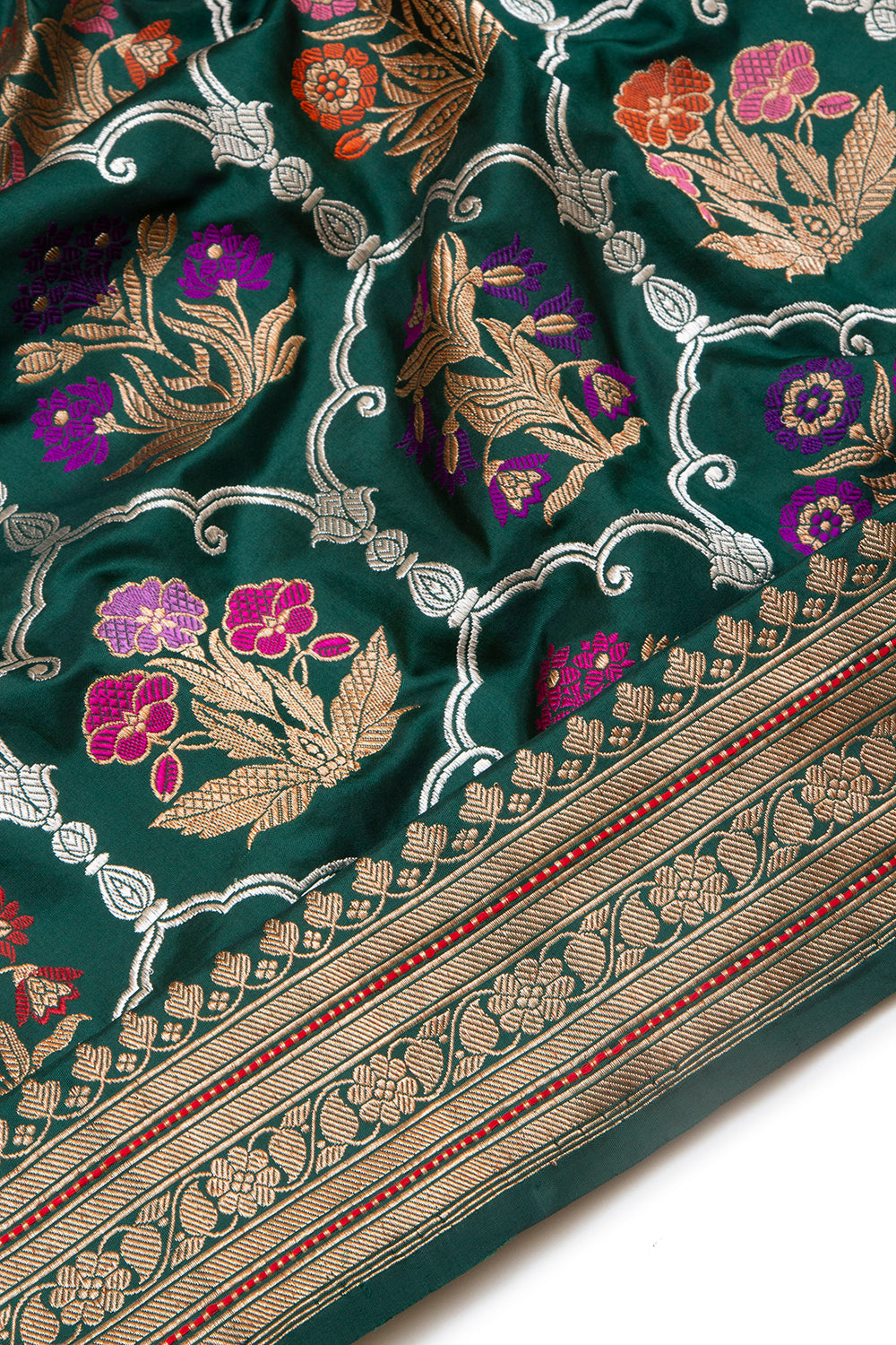 Banarasi Silk Kadwa Jaal Dark Green Saree