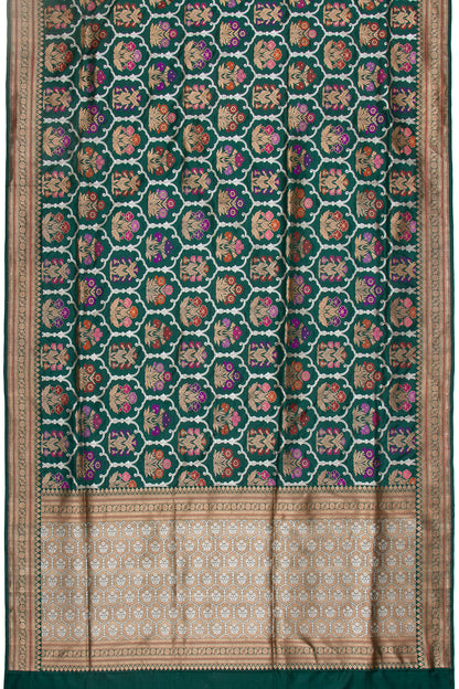 Banarasi Silk Kadwa Jaal Dark Green Saree