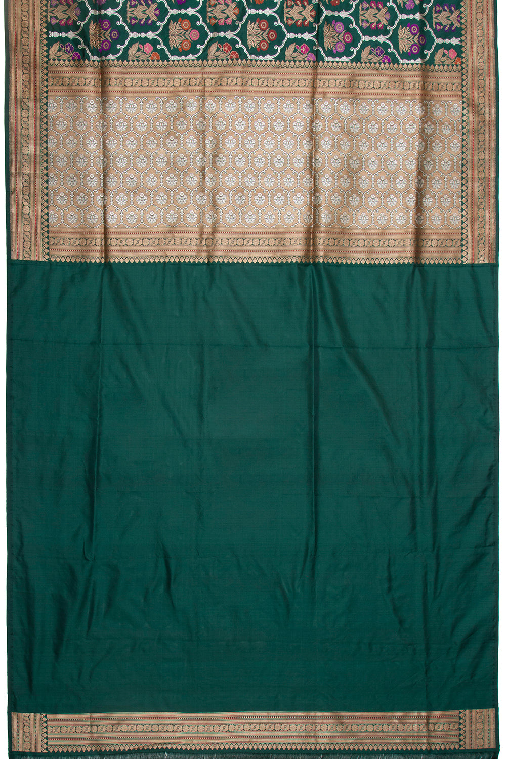 Banarasi Silk Kadwa Jaal Dark Green Saree