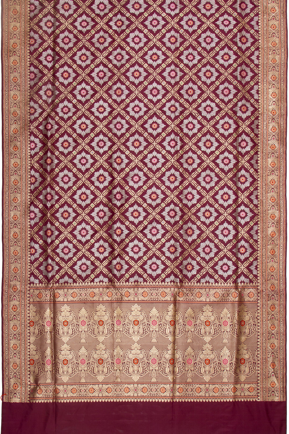 Banarasi Silk Kadwa Criss Cross Checks Maroon Saree