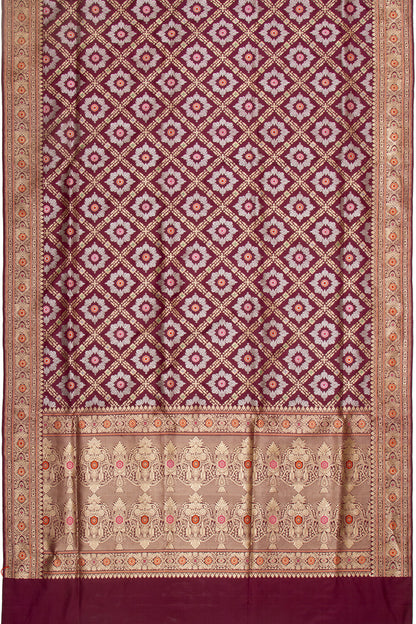 Banarasi Silk Kadwa Criss Cross Checks Maroon Saree