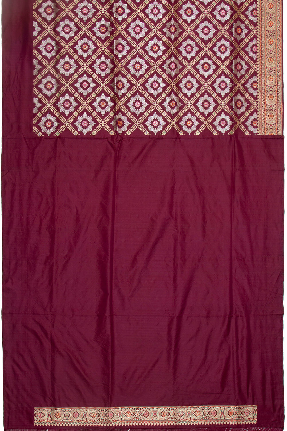 Banarasi Silk Kadwa Criss Cross Checks Maroon Saree