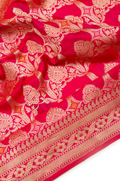 Banarasi Silk Kadwa Jaal Pink Saree