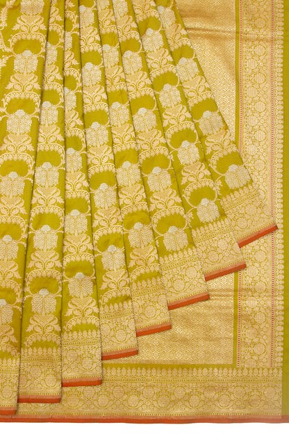 Banarasi Silk Kadwa Jaal Mehendi Green Saree