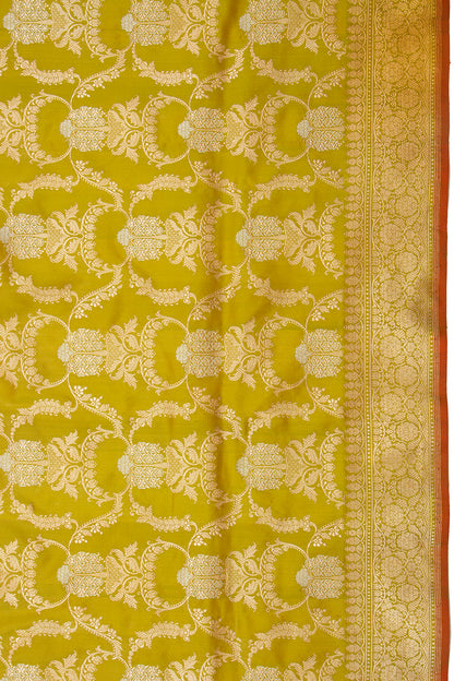 Banarasi Silk Kadwa Jaal Mehendi Green Saree