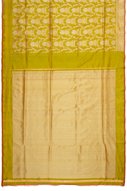 Banarasi Silk Kadwa Jaal Mehendi Green Saree