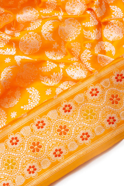 Banarasi Silk Kadwa Jaal Tangerine Orange Saree