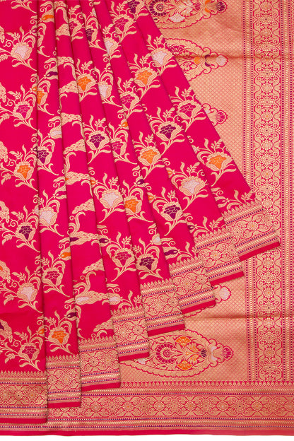 Banarasi Silk Kadwa Jaal Pinkish Red Saree