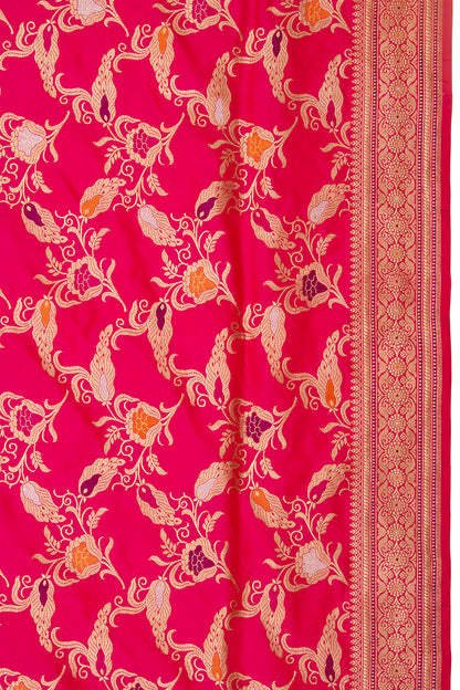 Banarasi Silk Kadwa Jaal Pinkish Red Saree