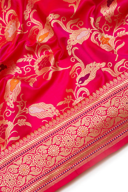 Banarasi Silk Kadwa Jaal Pinkish Red Saree