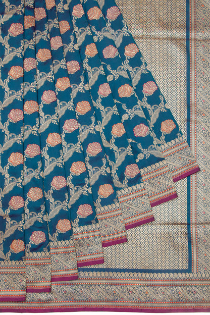 Banarasi Silk Kadwa Jaal Teal Blue Saree