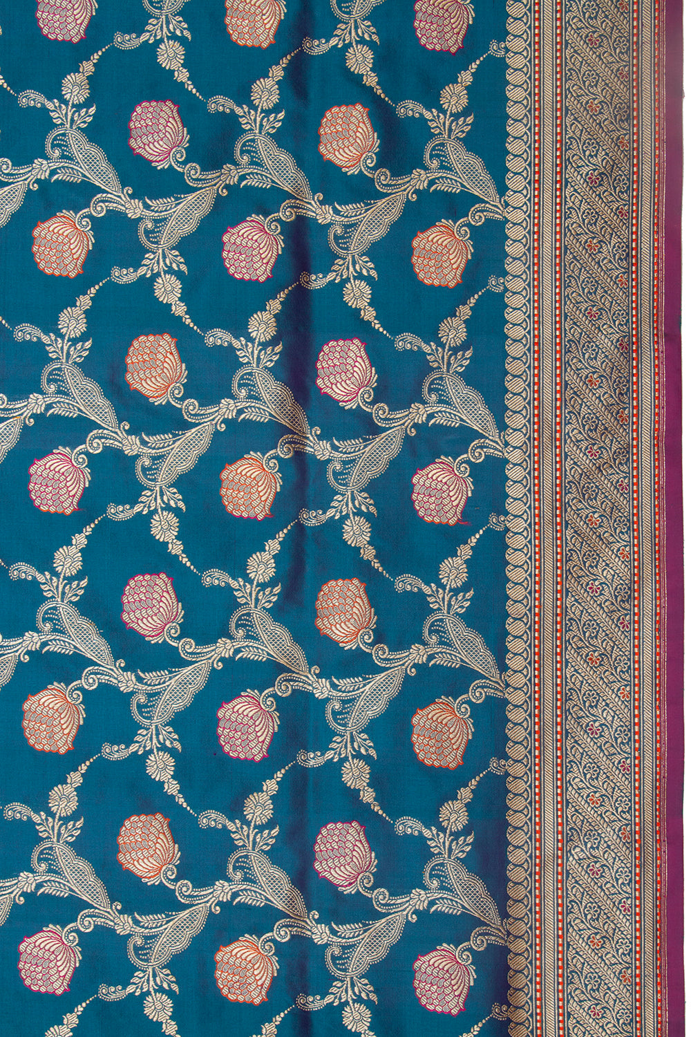 Banarasi Silk Kadwa Jaal Teal Blue Saree