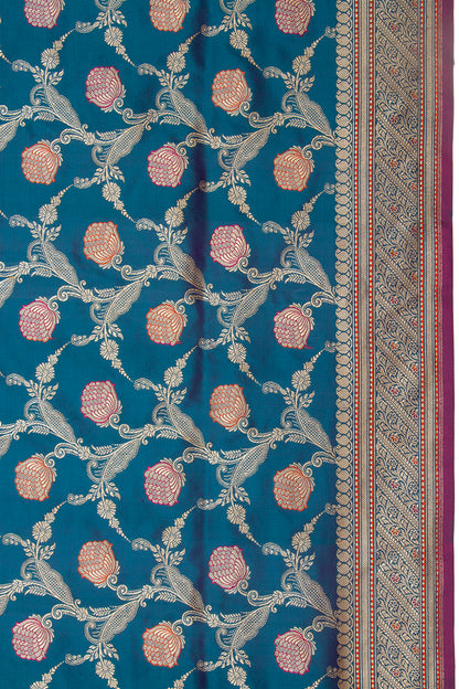 Banarasi Silk Kadwa Jaal Teal Blue Saree