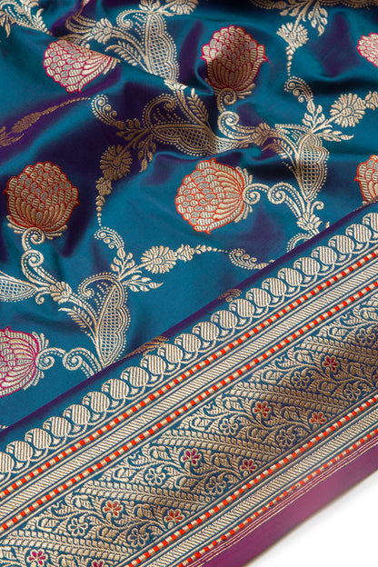 Banarasi Silk Kadwa Jaal Teal Blue Saree