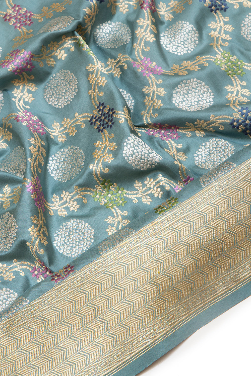 Banarasi Silk Kadwa Jaal Pastel Blue Saree