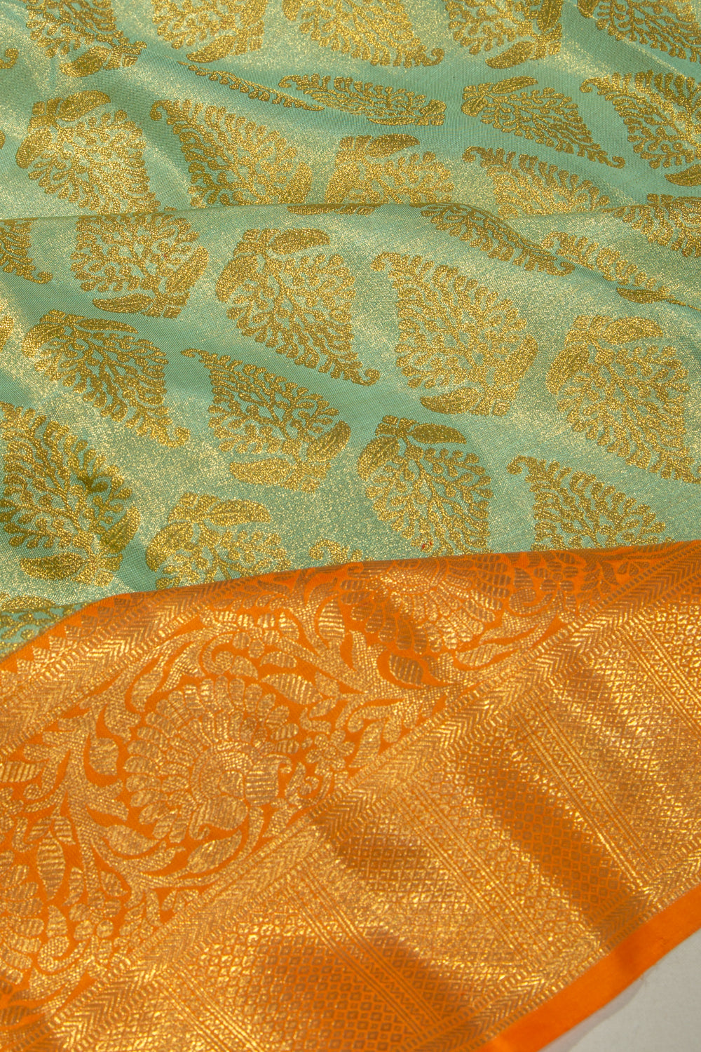 Kanchipuram Silk Tissue Brocade Green Saree-Not Allowed Online