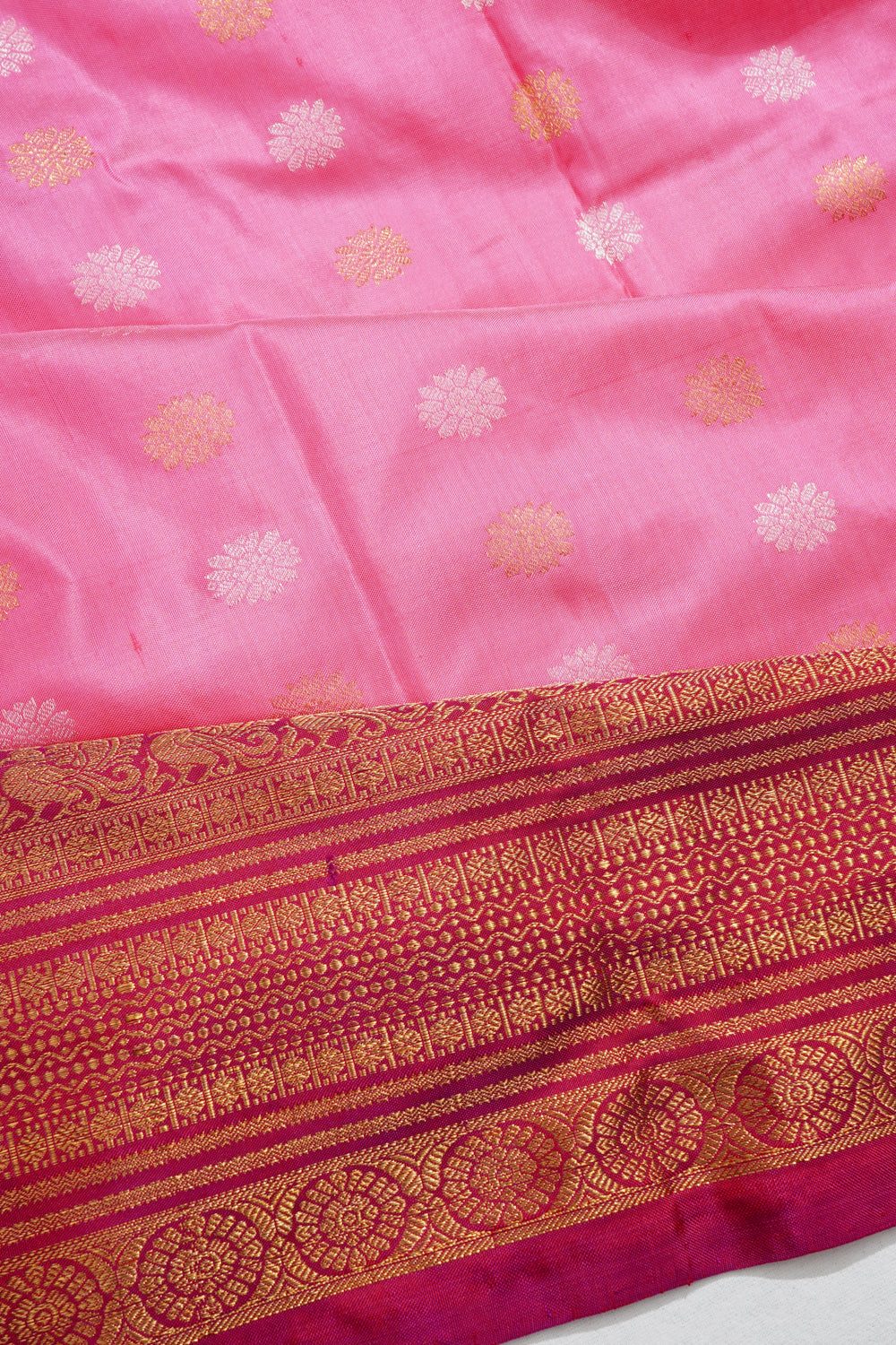 Kanchipuram Silk Floral Butta Pink Saree