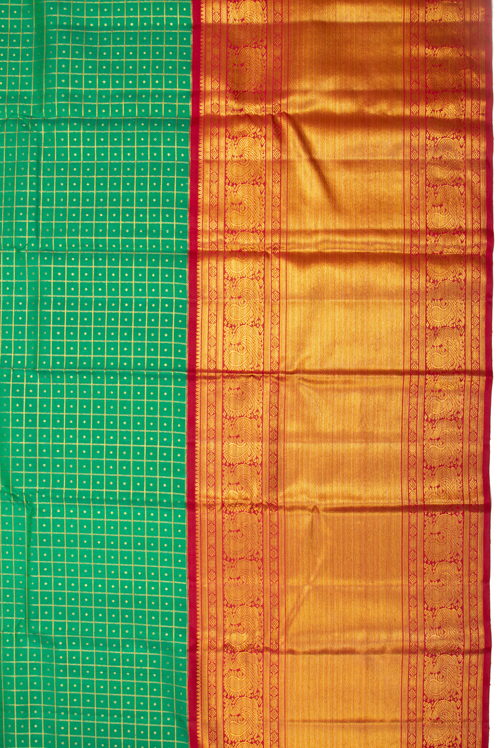 Kanchipuram Silk Checks Green Saree