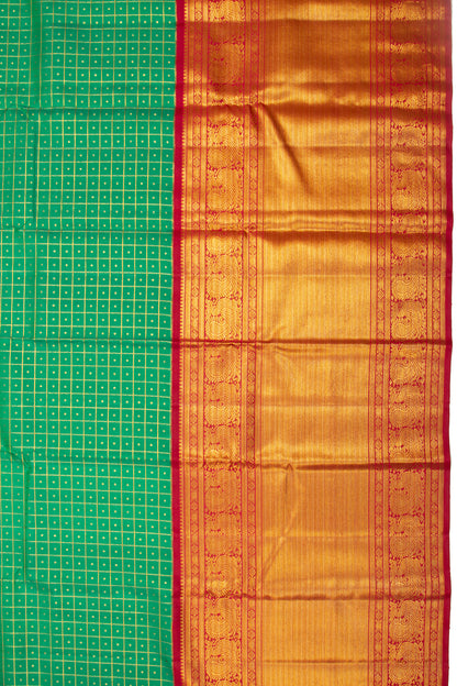 Kanchipuram Silk Checks Green Saree