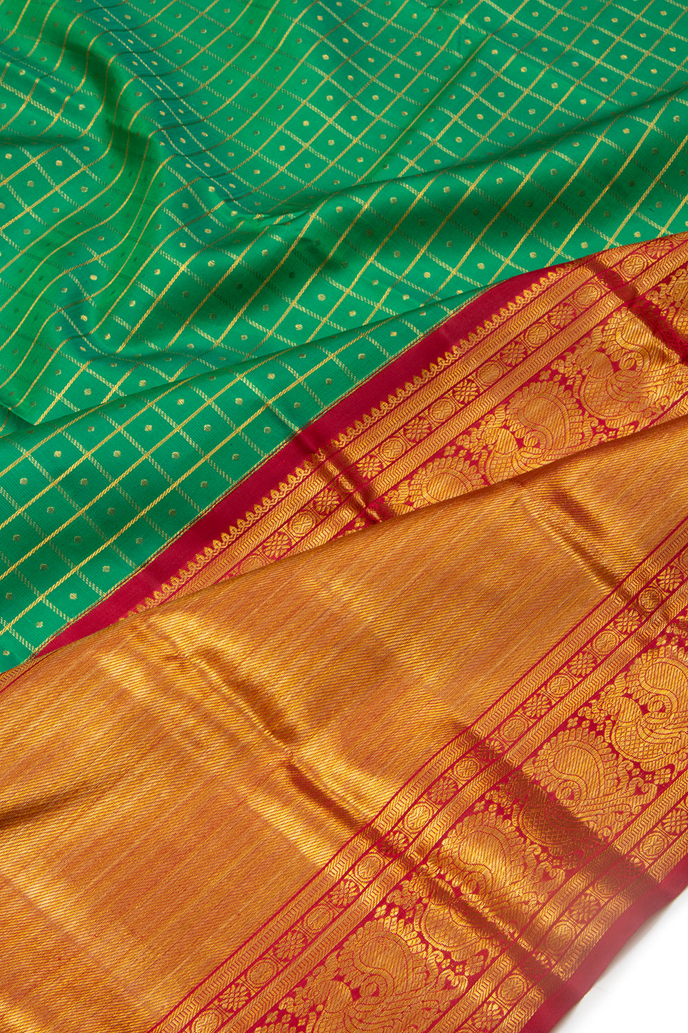 Kanchipuram Silk Checks Green Saree