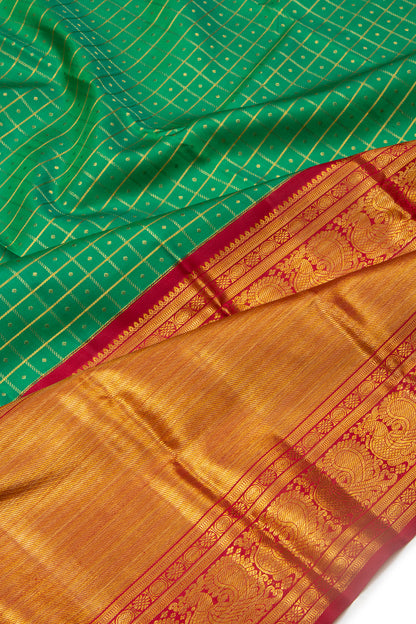Kanchipuram Silk Checks Green Saree
