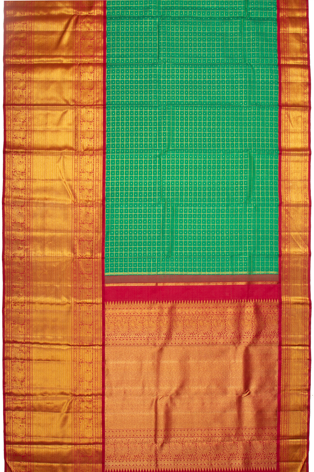 Kanchipuram Silk Checks Green Saree