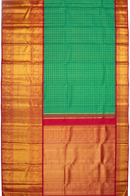 Kanchipuram Silk Checks Green Saree