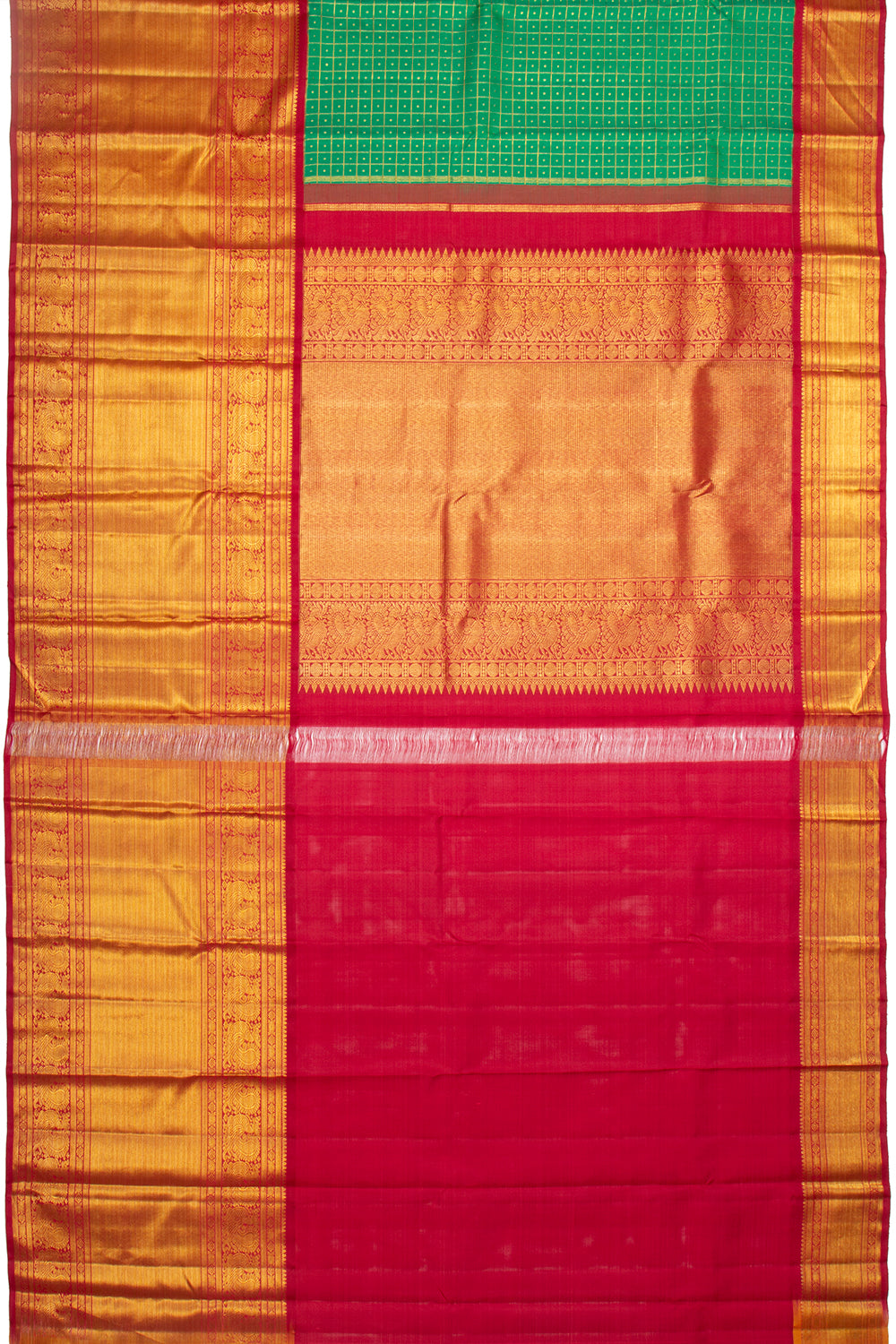 Kanchipuram Silk Checks Green Saree