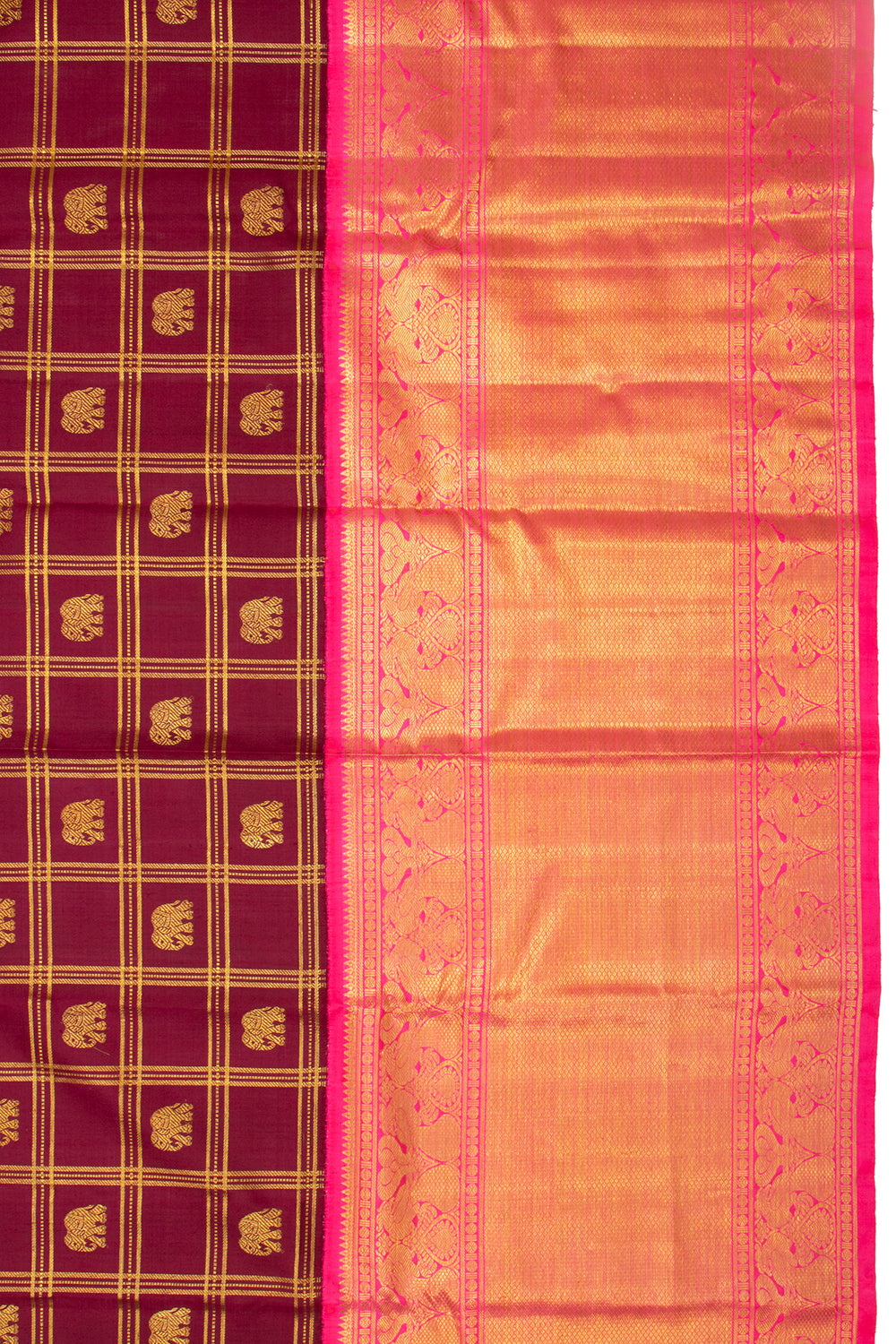 Kanchipuram Silk Checks And Butta Burgundy Saree