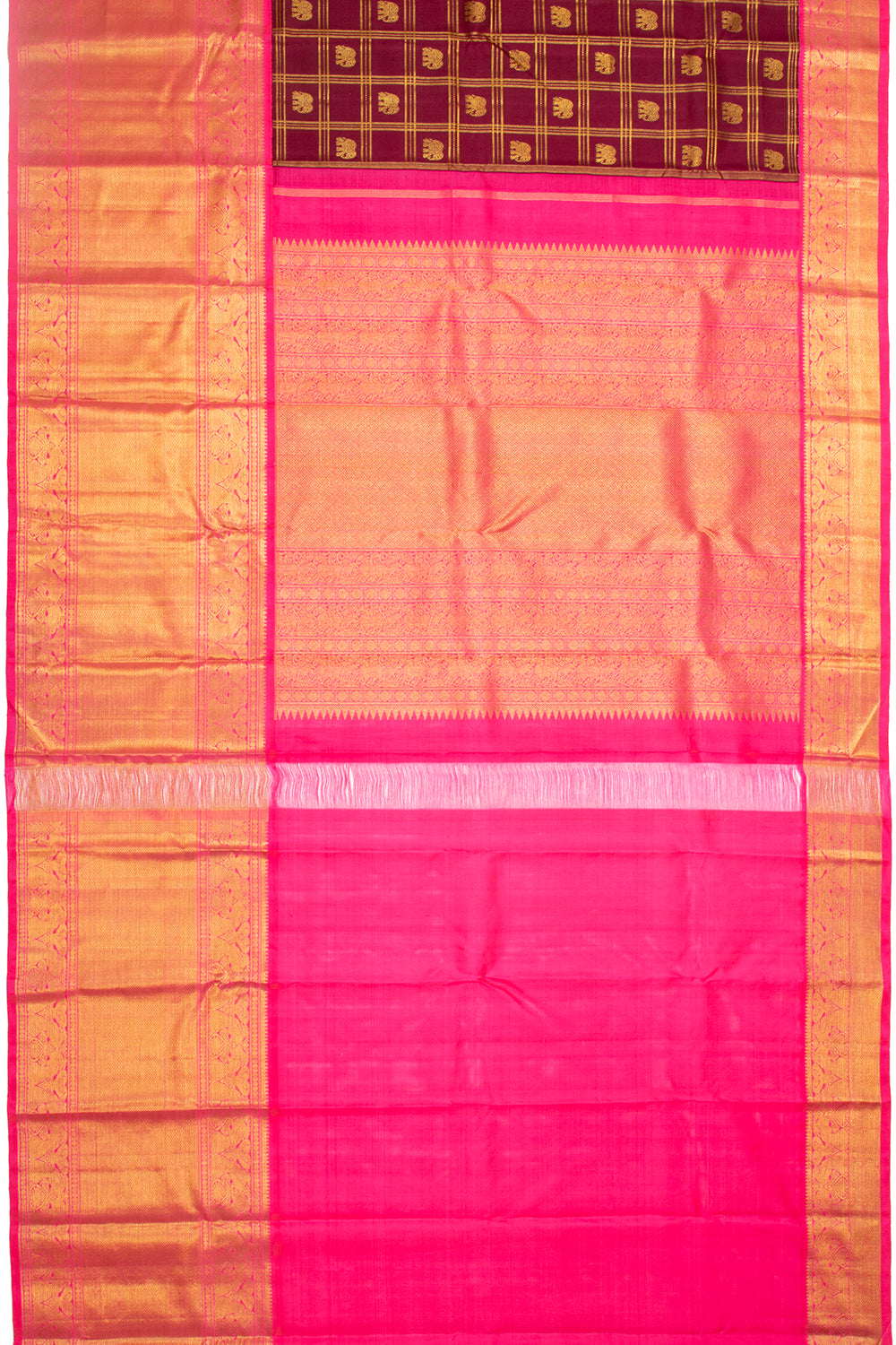 Kanchipuram Silk Checks And Butta Burgundy Saree